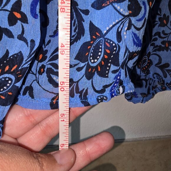 Old Navy - Waist - Defined V-Neck Midi - Blue Floral Print Dress - Medium Tall - Picture 10 of 12